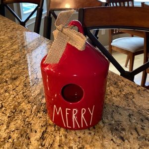 Rae Dunn MERRY red birdhouse burlap bow NWT. Christmas